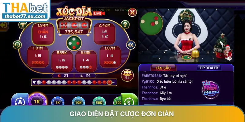 Giao diện đặt cược đơn giản